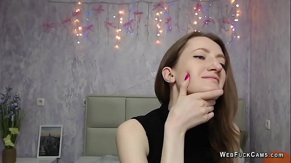 Amateur brunette flashes tit on webcam show