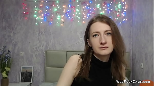 Brunette babe fondles tit on webcam solo live show